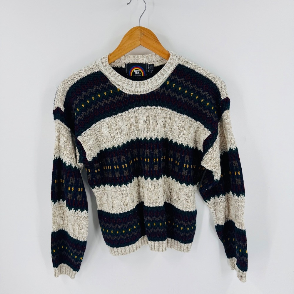 New Era Vintageโ Fair Isle Striped Crewneck Sweater Size L Heritage Granola Girl
